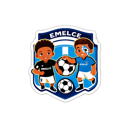 A Joyful Representation of Children Playing Soccer with Emelec and Macará Logos