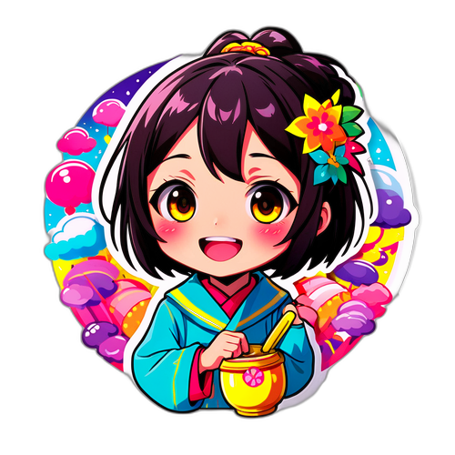 お祭りを楽しむゆのおはらのステッカー