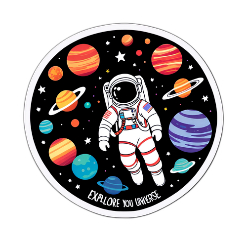 Masiglang Sticker ng Astronaut sa Kalawakan