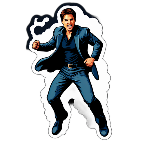 Aderente estilizado do ator Tom Cruise em poses de ação