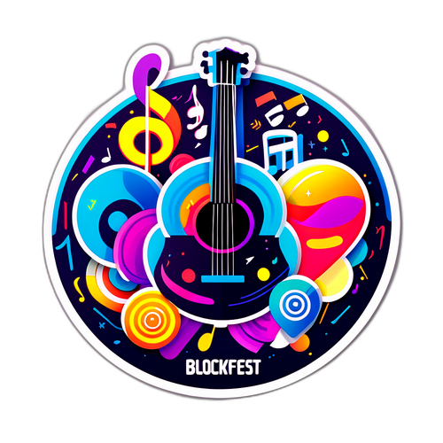 Värikäs musiikkiteemainen logo Blockfest-tapahtumasta