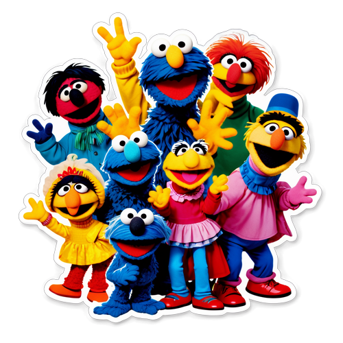 A híres Sesame Street karaktereinek vidám csoportképe