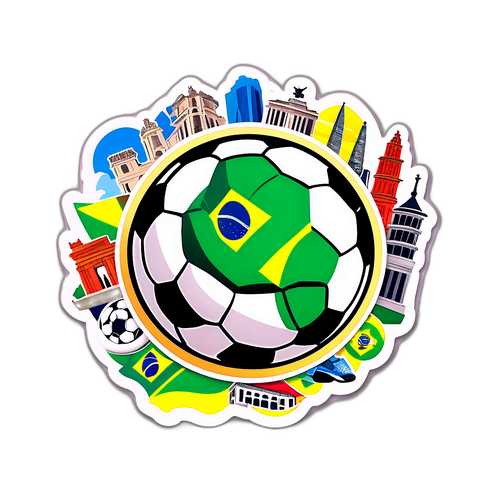 Stiker Chic Bola Sepak dengan Landmark Ikonik Brasil
