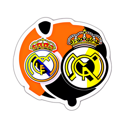 Jalkapallo Real Madridin ja Valencian logojen kanssa