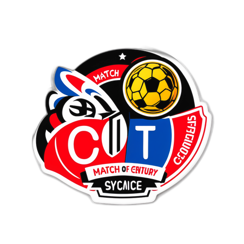 Stylizovaná nálepka duel Lyon vs Nice s sportovními motivy a nápisem „Zápas století!“