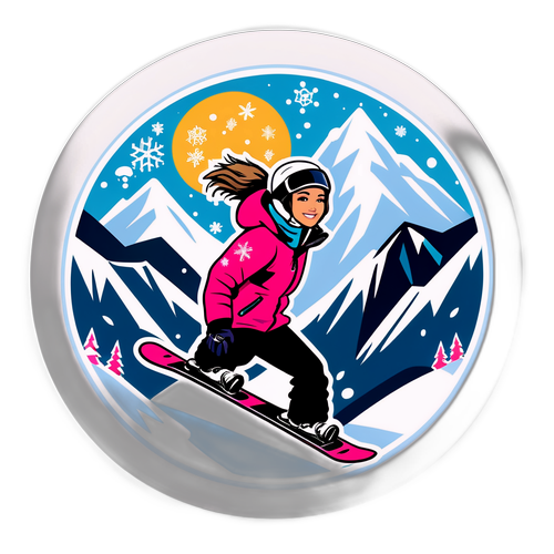 Design de Tess Ledeux entourée de flocons de neige et de montagnes stylisées