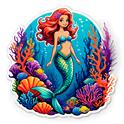Mermaid in Vibrant Coral Reef Sticker