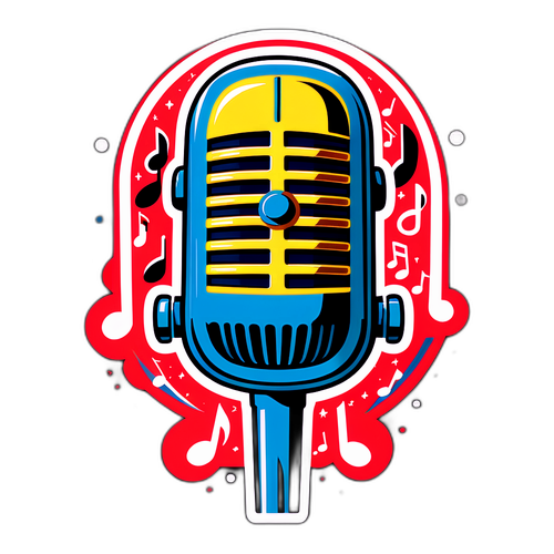 עיצוב נוסטלגי עם מיקרופון וצלילי מוסיקה