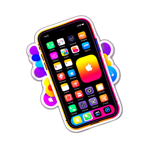 Sticker van een iPhone met iOS 26 in felle kleuren