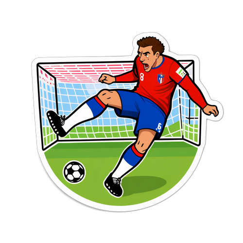 สติ๊กเกอร์ความขบขันของตัวละครที่พยายามเตะบอลเข้าไปในประตูในการแข่งขัน 'Cagliari'