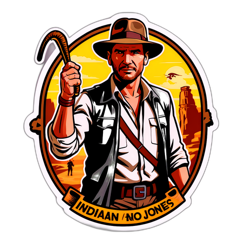 Indiana Jones s kloboukem a bičem v dobrodružném prostředí