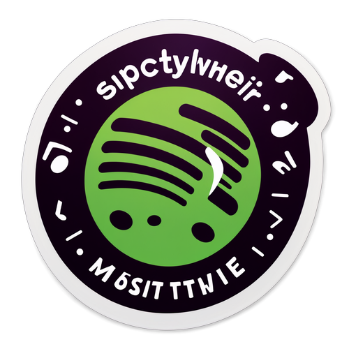 Стикер с логотипом Spotify и музыкальными нотами, с фразой "Музыка повсюду."