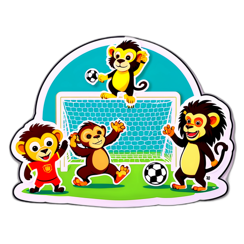 Sticker Haiwan Zoo Negara Bermain Bola Sepak