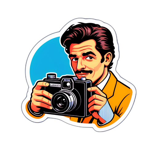 Adesivo Retro di Luca Barbareschi con Macchina Fotografica