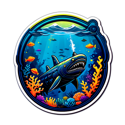 Syvänmeren Teemaan Perustuva Sukellusvene-tarra Mysteriselle Merihirviölle