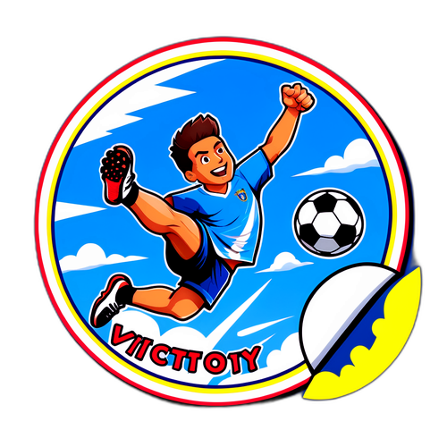 קופסה שמתארת כדרור כדורגל נגד שמיים תכולים עם 'בעיטות לניצחון!' מעל