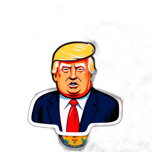 Konceptuellt klistermärke av Donald Trump med internationella landmärken