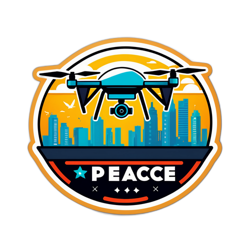 Дрон на фоні міста з закликом до миру