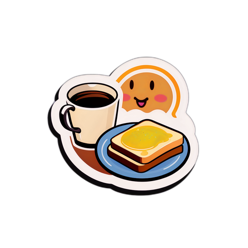 朝食トーストとコーヒーのステッカー