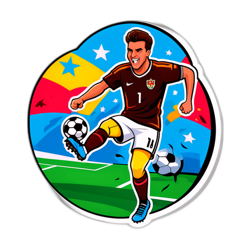 Player de fotbal cartonat kicking o minge către poartă