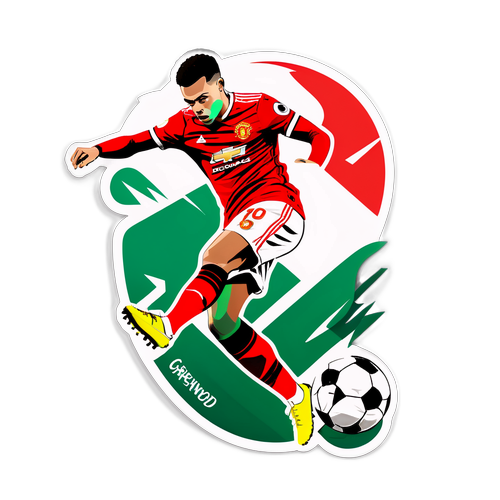 Illustration af Mason Greenwood på banen