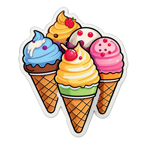 रंग-बिरंगे आइसक्रीम कॉन स्टिकर