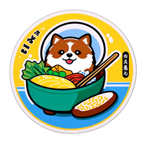 秋田県の地元料理をポップスタイルで描いた楽しいステッカー