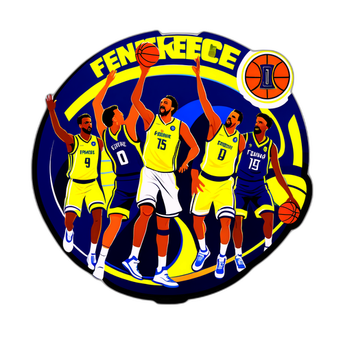 Illustration eines Basketballspiels mit Fenerbahçe-Spielern in Aktion