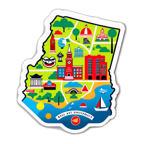 Colorful Ball State University Map Sticker