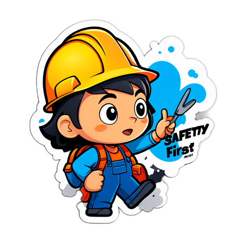 Masayang Sticker ng Charakter na may Hard Hat