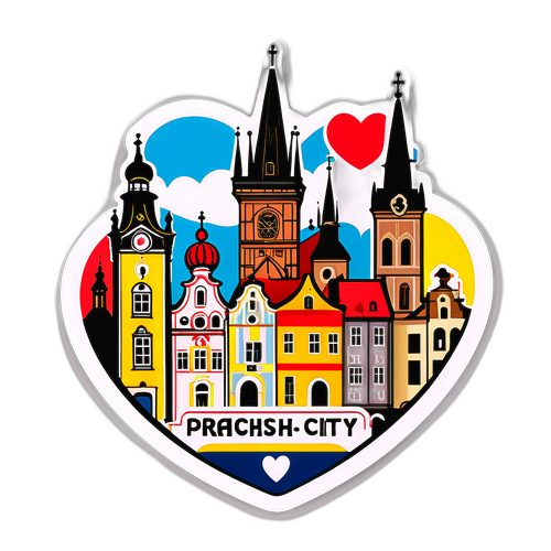 Stylizovaný městský motiv Prahy s malebnými prvky