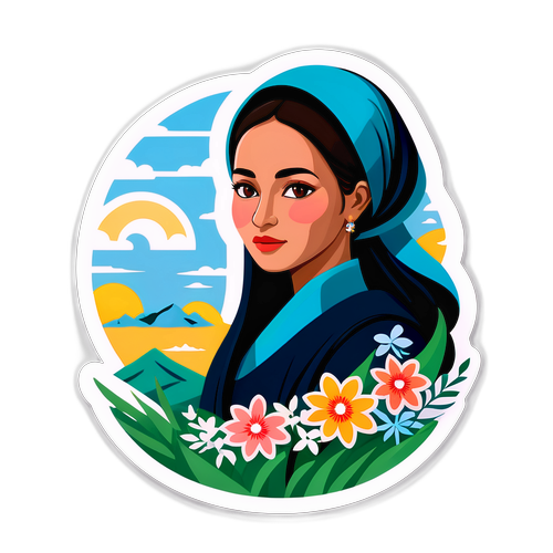 Sticker Menggambarkan Zara Qairina Mahathir dalam Landskap Tenang