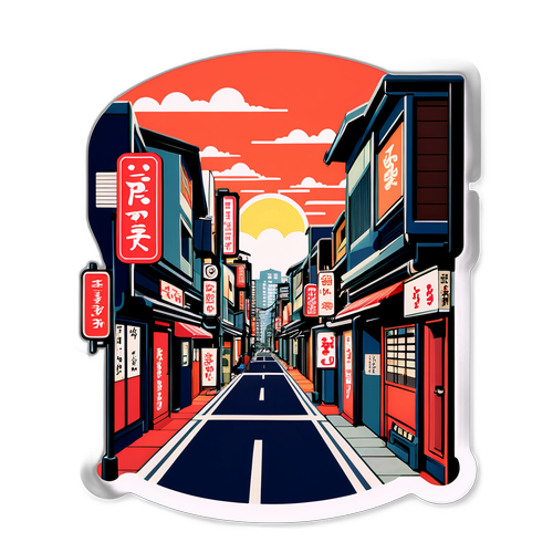 吉祥寺の街並みを描いたレトロ風ステッカー