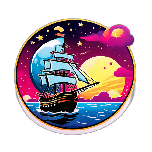 Een sticker van een buitenaardse ruimtevaart met een schip dat de aarde benadert
