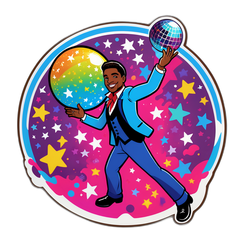 Kleurrijke sticker van Marcus die danst met sterren