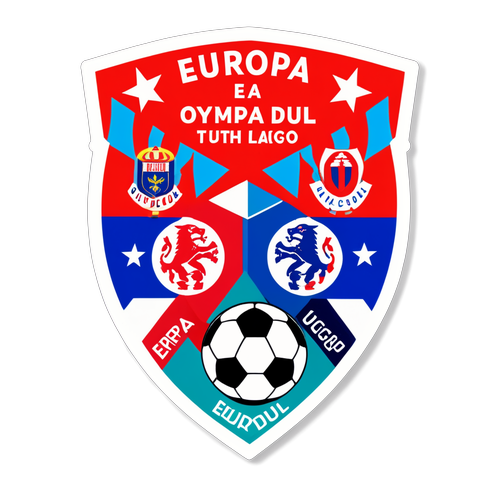 Sticker cu un fotbal pe fundalul steagurilor echipelor FCSB și Olympiacos, cu textul "Europa League - Duel Epic!"