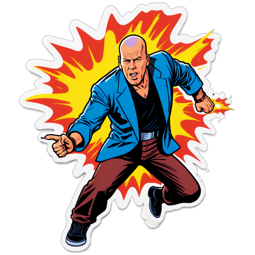 Retro-inspirerad klistermärke av Bruce Willis i action