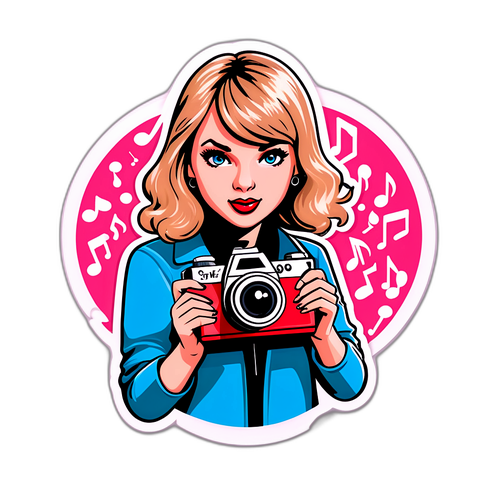 A Cartoon-Style Illustration of Taylor Swift with a Film Camera