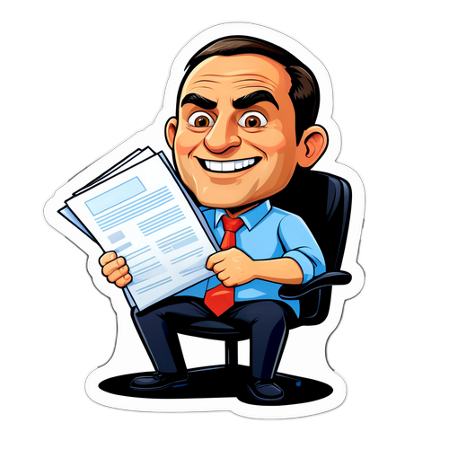 Caricatură Amuzantă a lui Bolojan în Birou