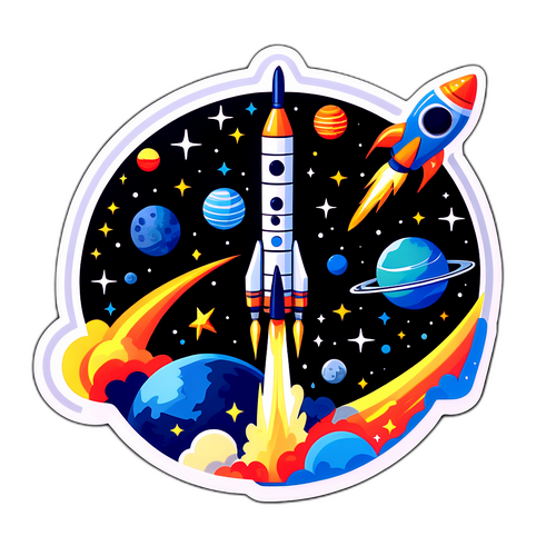 Наклейка с космической коммуникацией, вдохновленная Ростелекомом