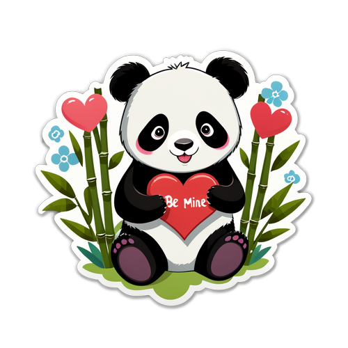 Panda comel memegang tanda berbentuk hati 'Be Mine'