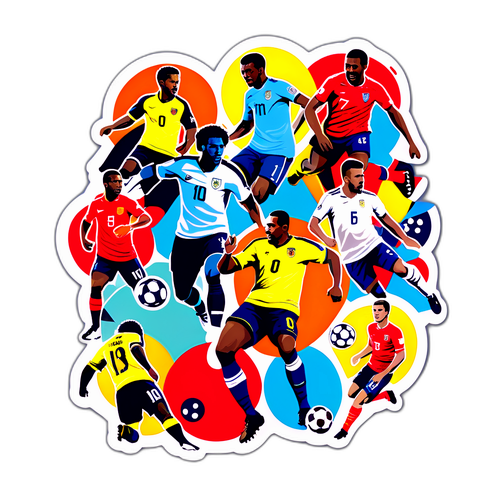 Sticker z zawodnikami piłki nożnej w stylu kolażu