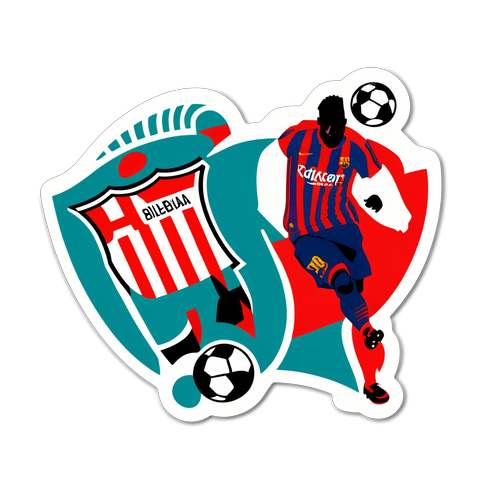 Ein Aufkleber mit einem stilisierten Fußballspiel zwischen Ath. Bilbao und FC Barcelona