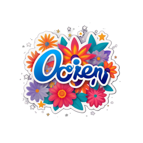 Speelse 'Dorien' Sticker met Bloemen en Sterren