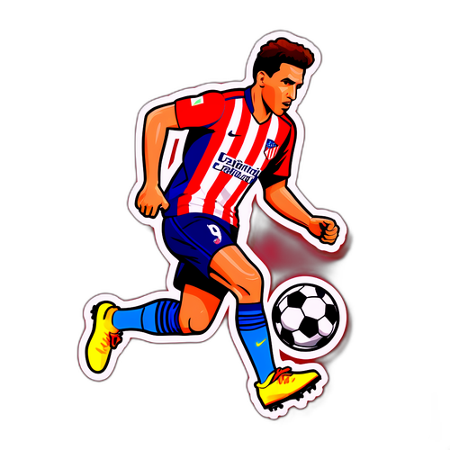 Sticker van een Atletico Madrid speler die met de bal dribbelt