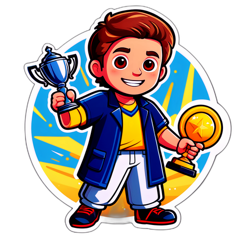 Luke Littler som tegneseriefigur med trofé