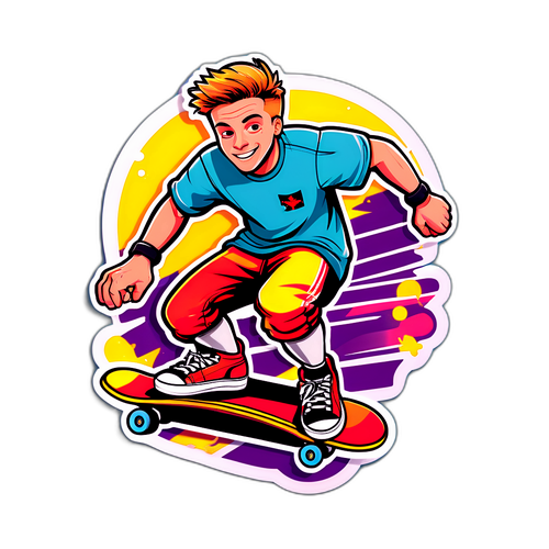 Sticker van Sebastian Hertner met een skateboard in een trendy stedelijke stijl
