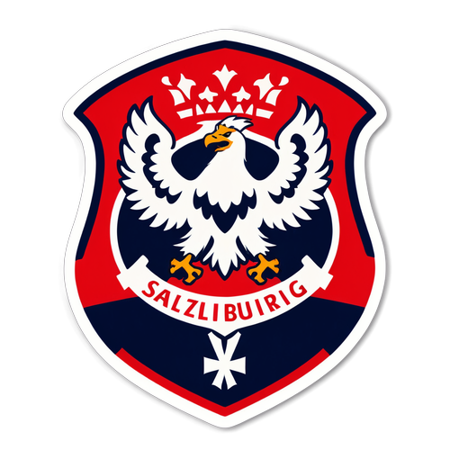 Aufkleber mit den Vereinswappen von RB Salzburg und Hartberg zur Feier des regionalen Fußballderbys