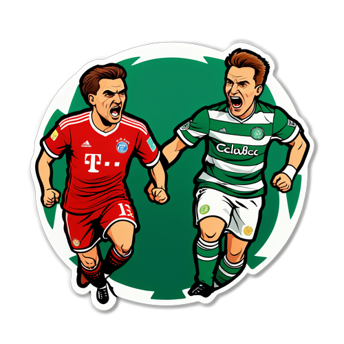 Fußballrivalität zwischen Bayern und Celtic im Comic-Stil