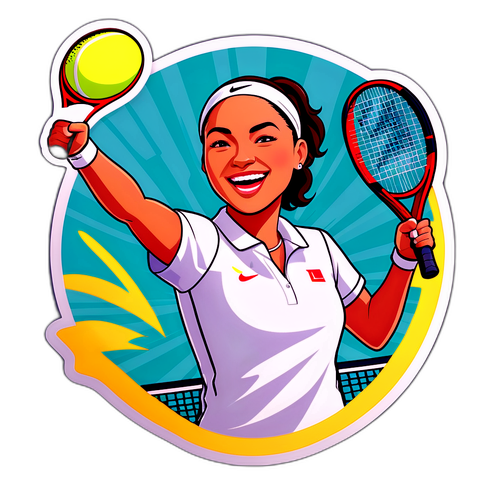 Un sticker dinamic cu Jaqueline Cristian sărbătorind o victorie pe terenul de tenis